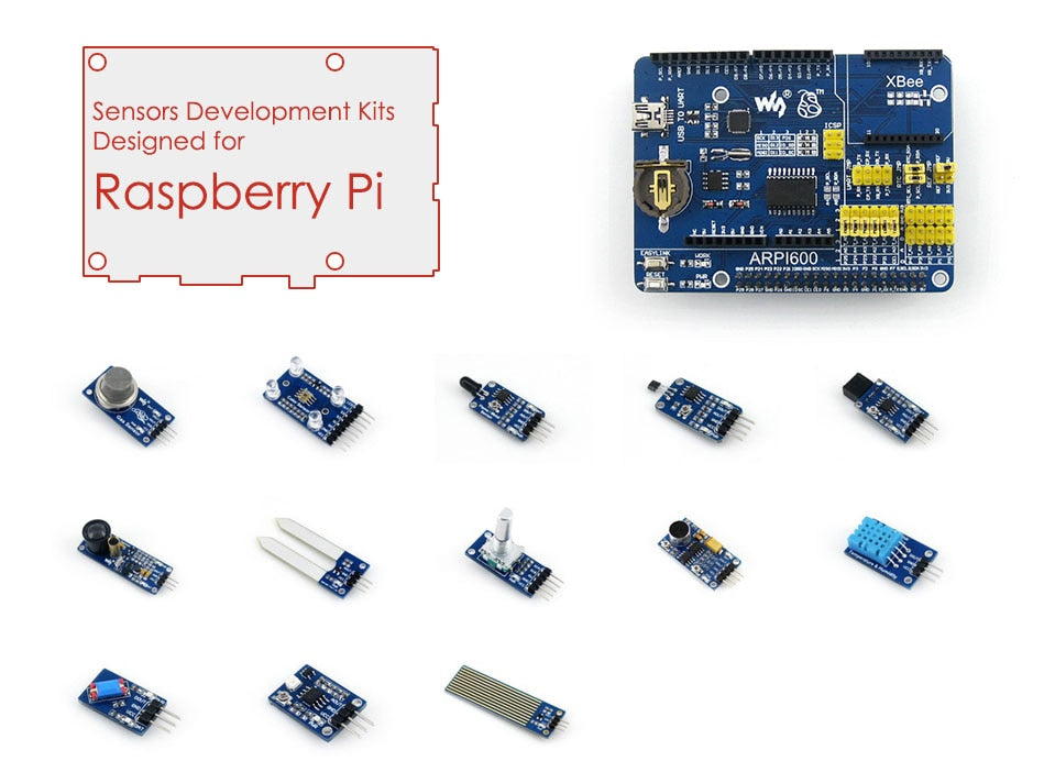 Raspberry Pi Accessory Pack for Raspberry PI 3B/2B/B+/A+ ARPI600 Expansion Board + Various Sensors Modules US/EU Power Adapter